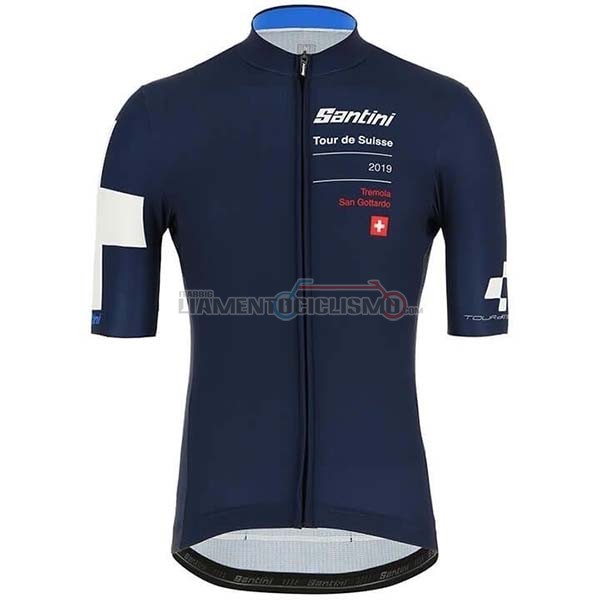 Abbigliamento Ciclismo Tour de Suisse Manica Corta 2019 Spento Blu Bianco